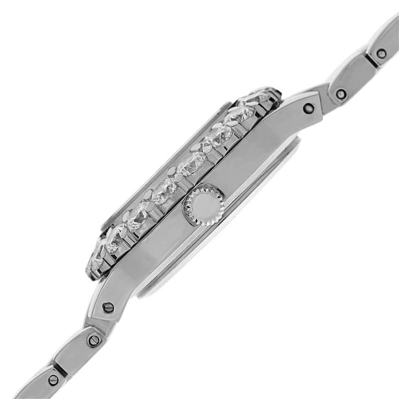 Burgi Women's Swiss Quartz Crystal-Accented Silver-Tone Bracelet Watch