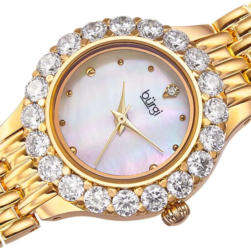 Burgi Women's Swiss Quartz Crystal-Accented Gold-Tone Bracelet Watch