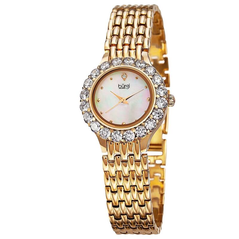 Burgi Women's Swiss Quartz Crystal-Accented Gold-Tone Bracelet Watch