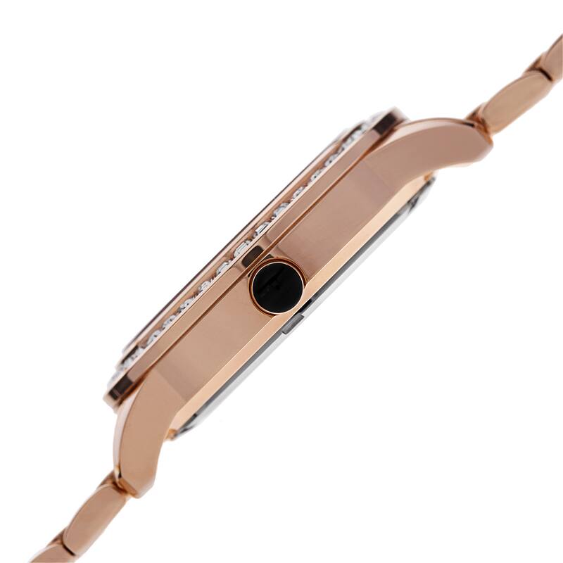 Burgi Women's Swiss Quartz Crystal Bezel Stainless Steel Rose-Tone Bracelet Watch