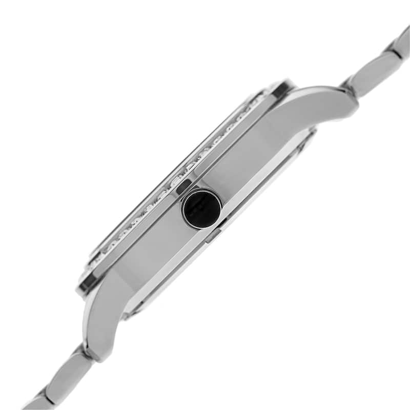 Burgi Women's Swiss Quartz Crystal Bezel Stainless Steel Silver-Tone Bracelet Watch