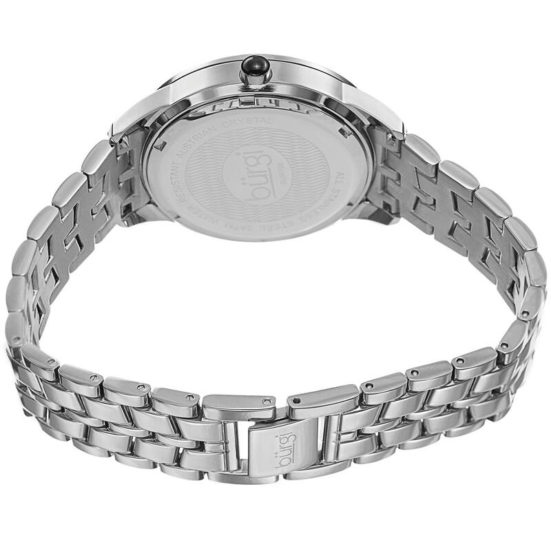 Burgi Women's Swiss Quartz Crystal Bezel Stainless Steel Silver-Tone Bracelet Watch