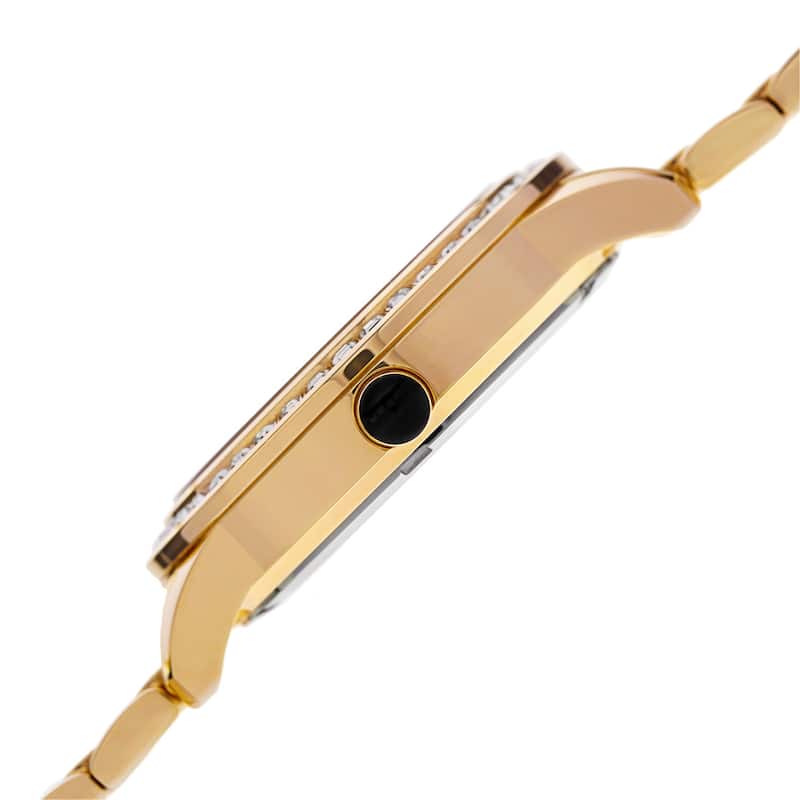 Burgi Women's Swiss Quartz Crystal Bezel Stainless Steel Gold-Tone Bracelet Watch