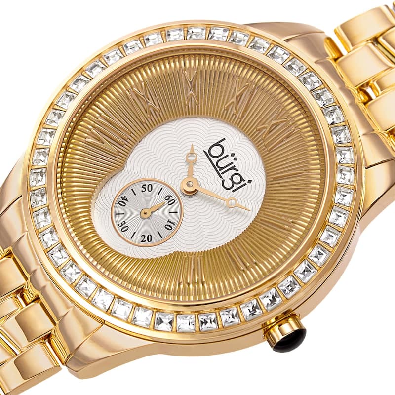 Burgi Women's Swiss Quartz Crystal Bezel Stainless Steel Gold-Tone Bracelet Watch