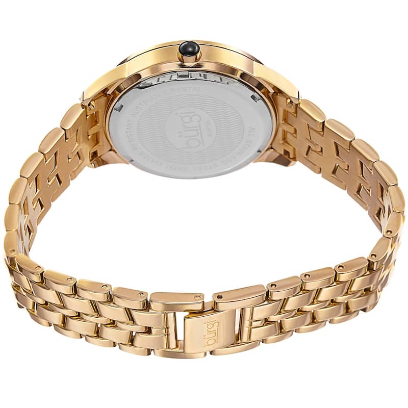 Burgi Women's Swiss Quartz Crystal Bezel Stainless Steel Gold-Tone Bracelet Watch