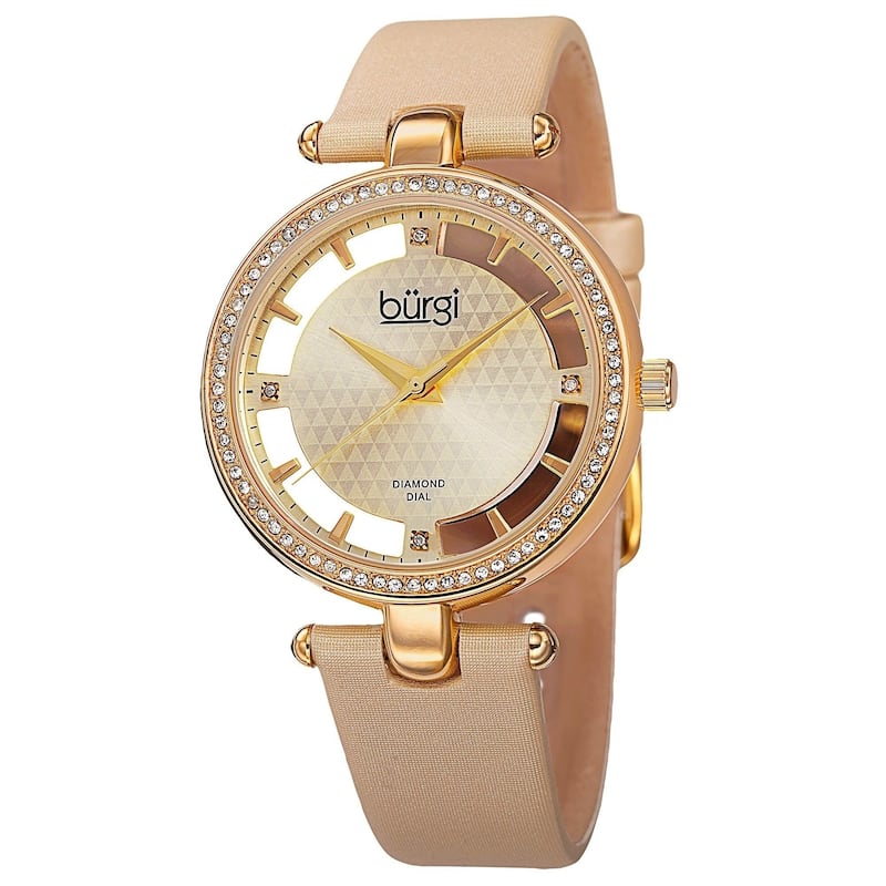 Burgi Women's Swiss Quartz Diamond Dial Satin Gold-Tone Strap Watch