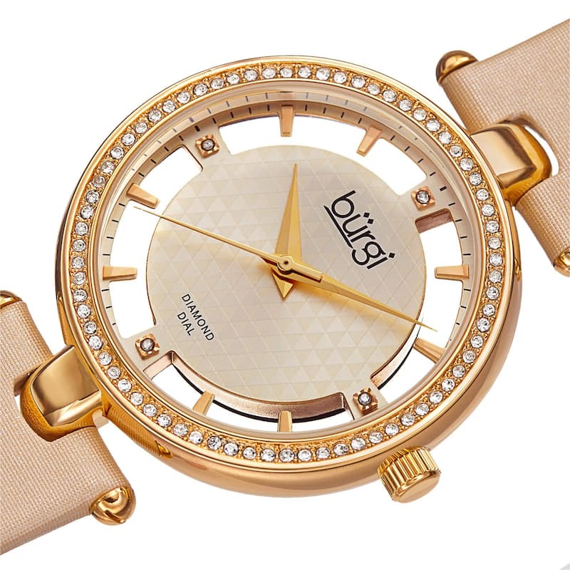 Burgi Women's Swiss Quartz Diamond Dial Satin Gold-Tone Strap Watch