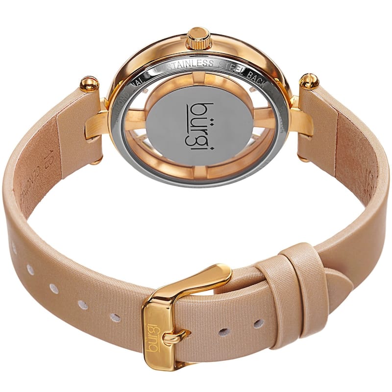 Burgi Women's Swiss Quartz Diamond Dial Satin Gold-Tone Strap Watch
