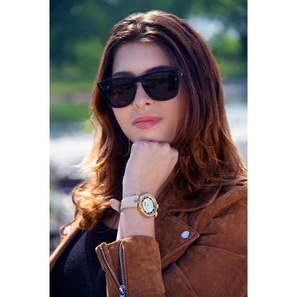 Burgi Women's Swiss Quartz Diamond Dial Satin Gold-Tone Strap Watch with FREE Bangle