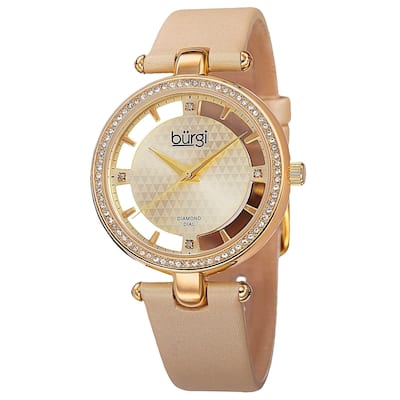 Burgi Women's Swiss Quartz Diamond Dial Satin Gold-Tone Strap Watch