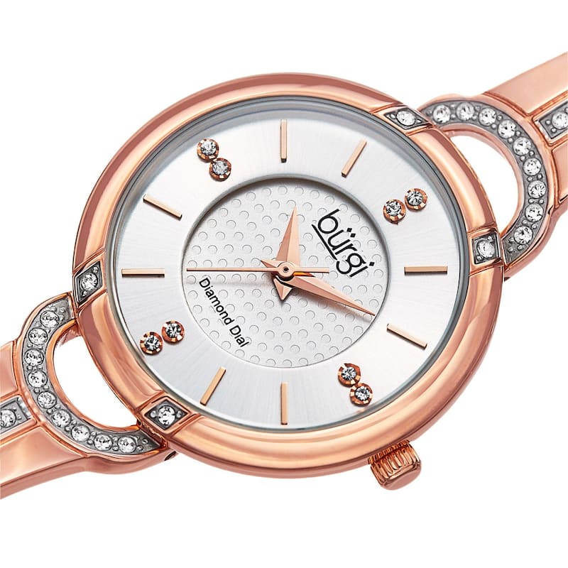 Burgi Women's Swiss Quartz Diamond Stainless Steel Bangle Rose-Tone Watch