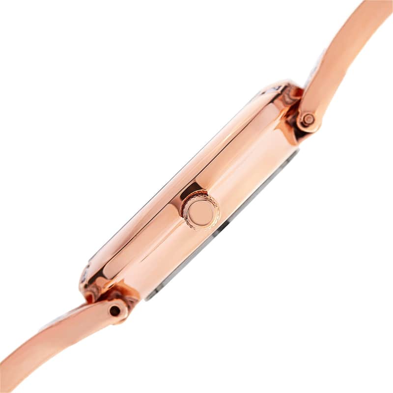 Burgi Women's Swiss Quartz Diamond Stainless Steel Bangle Rose-Tone Watch