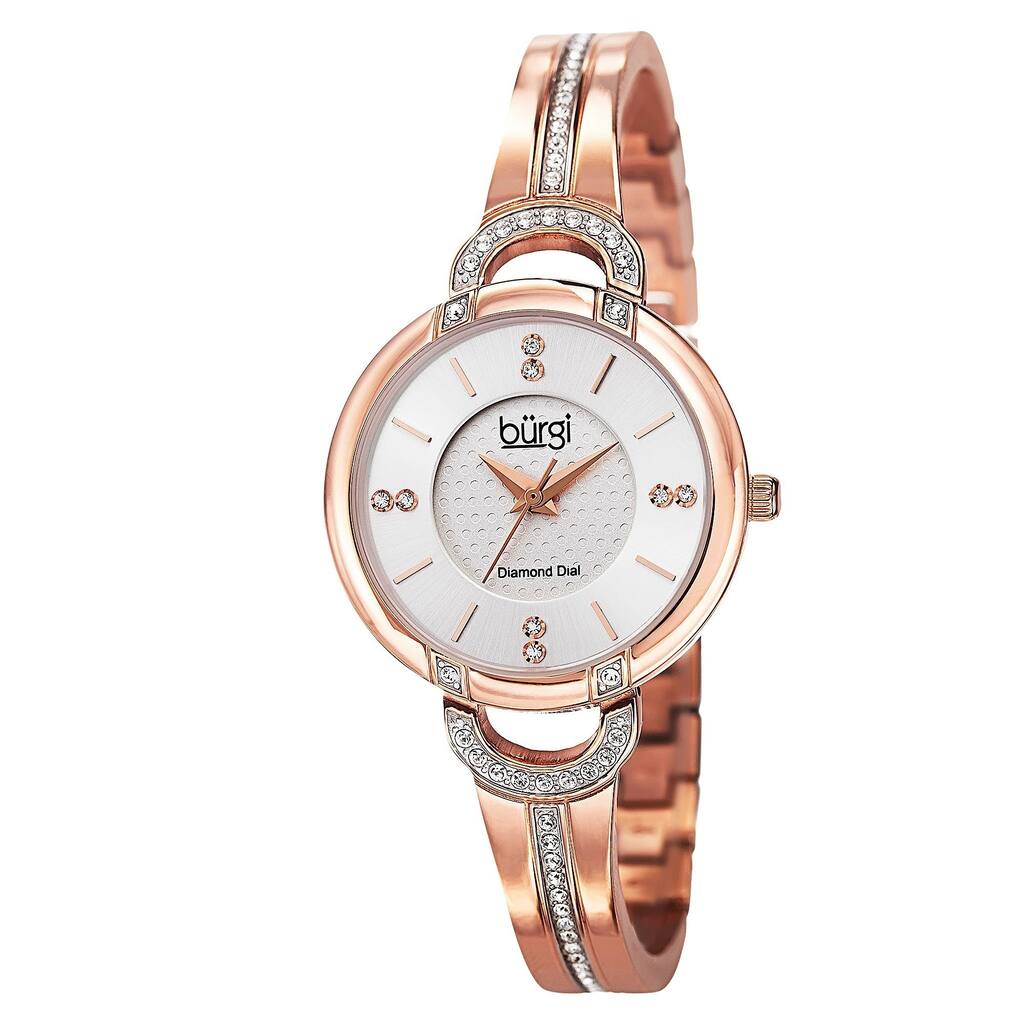Burgi Women's Swiss Quartz Diamond Stainless Steel Bangle Rose-Tone Watch