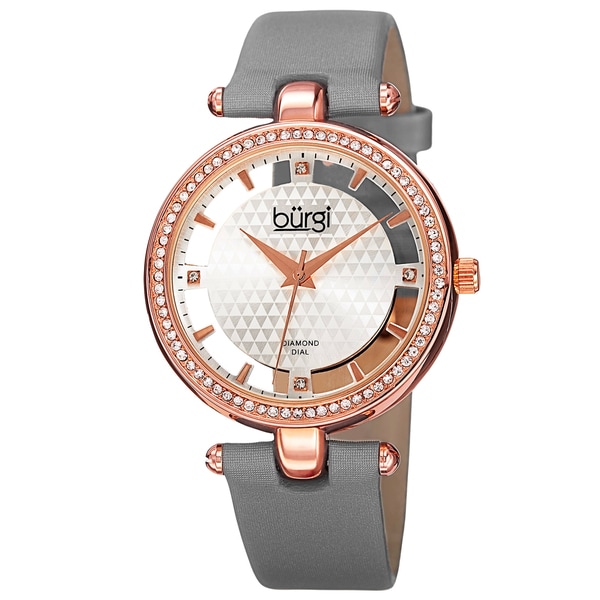 Burgi Women's Diamond Accent Dial Satin Finish Strap Watch - cream bracelet