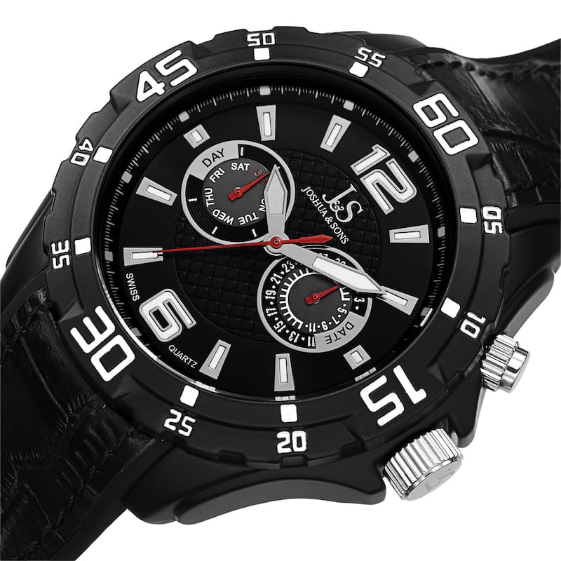 Joshua & Sons Men's Multifunction Swiss Quartz Layered Black Strap Watch