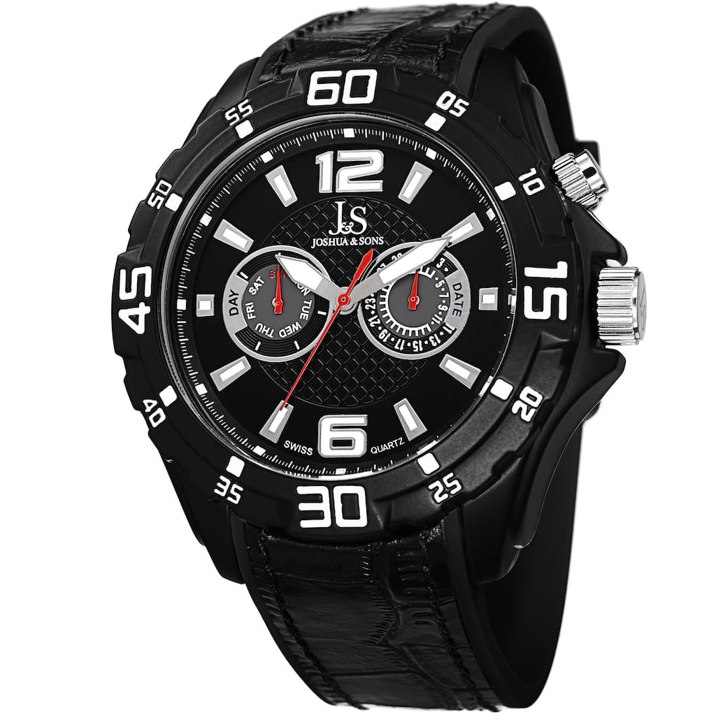 Joshua & Sons Men's Multifunction Swiss Quartz Layered Black Strap Watch