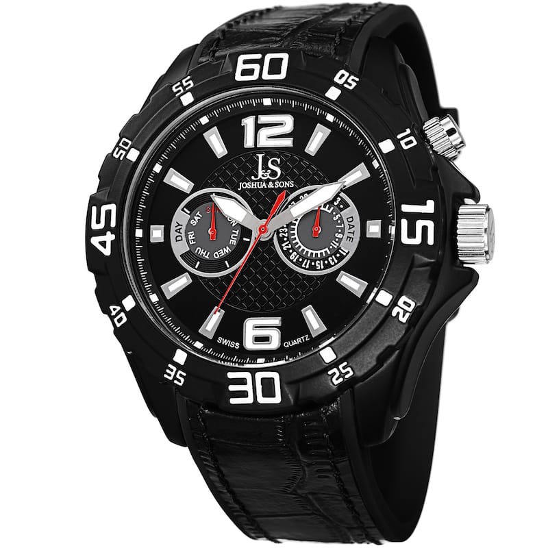 Joshua & Sons Men's Multifunction Swiss Quartz Layered Black Strap Watch