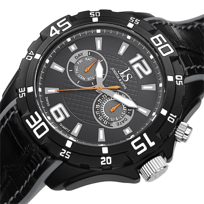 Joshua & Sons Men's Multifunction Swiss Quartz Layered Grey Strap Watch
