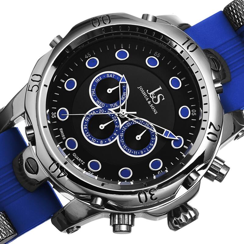 Joshua & Sons Men's Multifunction Swiss Quartz Rubber Blue Strap Watch