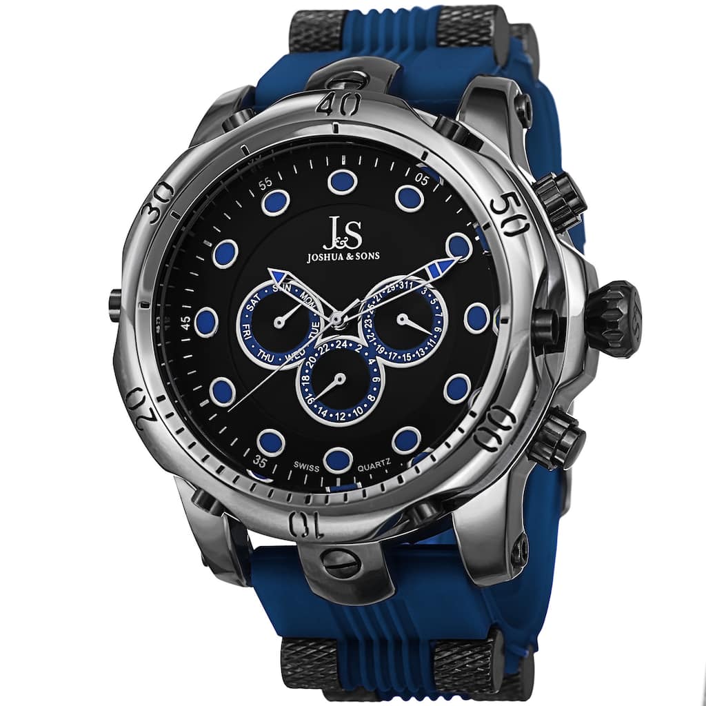 Joshua & Sons Men's Multifunction Swiss Quartz Rubber Blue Strap Watch