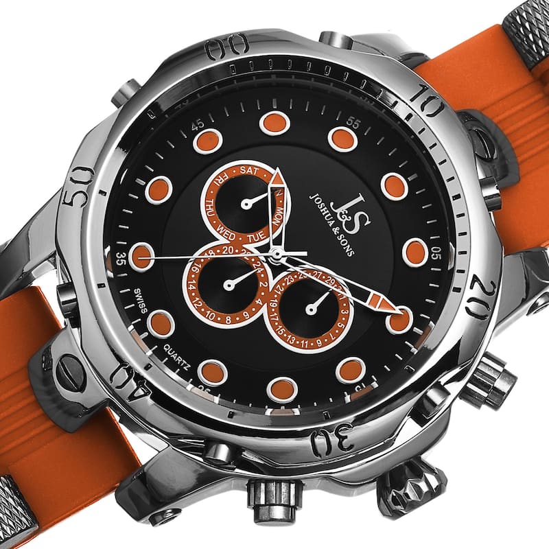 Joshua & Sons Men's Multifunction Swiss Quartz Watch with Rubber Strap