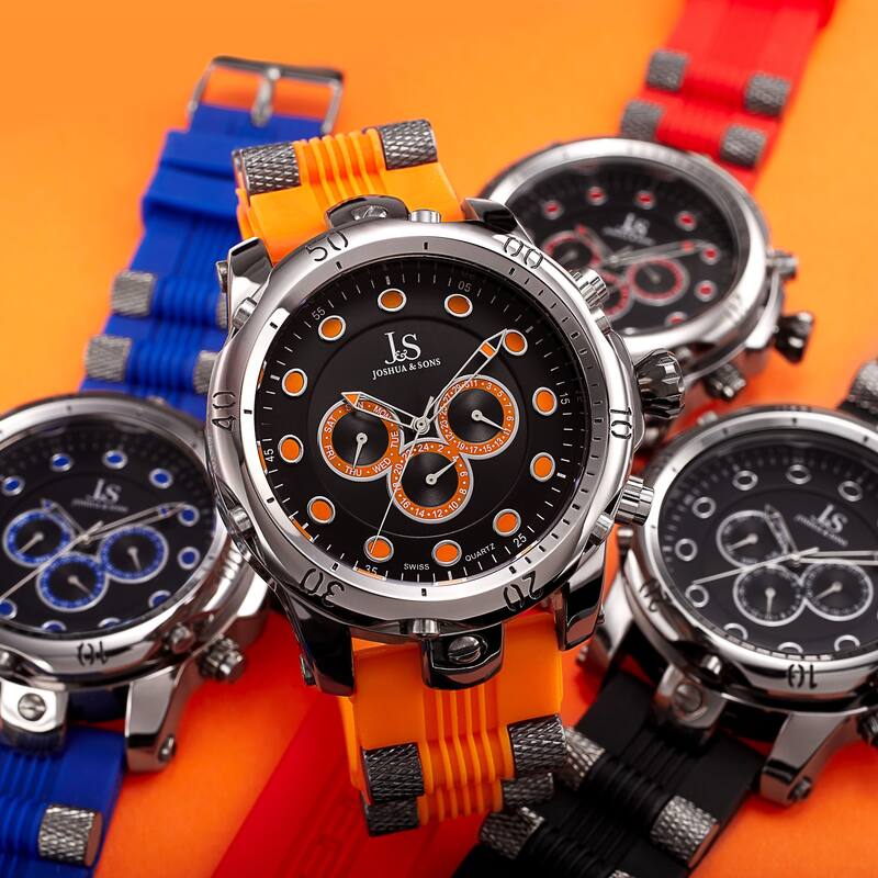 Joshua & Sons Men's Multifunction Swiss Quartz Watch with Rubber Strap