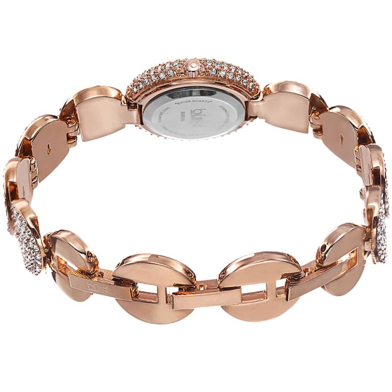 Burgi Women's Swiss Quartz Diamond Dial Crystal-Accented Rose-Tone Bracelet Watch