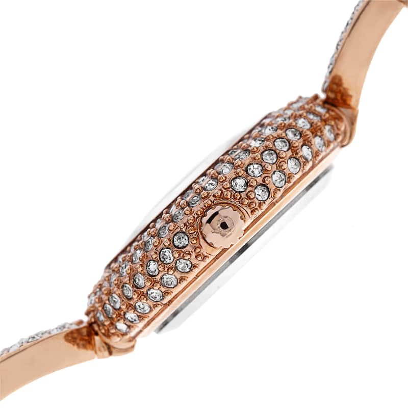 Burgi Women's Swiss Quartz Diamond Dial Crystal-Accented Rose-Tone Bracelet Watch