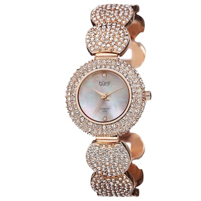 Burgi Women's Swiss Quartz Diamond Dial Crystal-Accented Rose-Tone Bracelet Watch