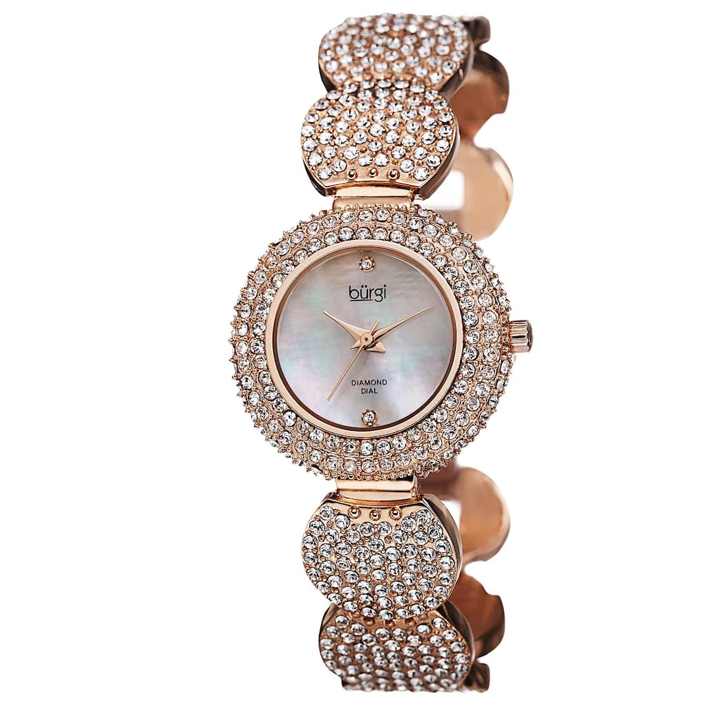 Burgi Women's Swiss Quartz Diamond Dial Crystal-Accented Rose-Tone Bracelet Watch