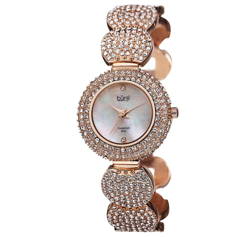 Burgi Women's Swiss Quartz Diamond Dial Crystal-Accented Rose-Tone Bracelet Watch