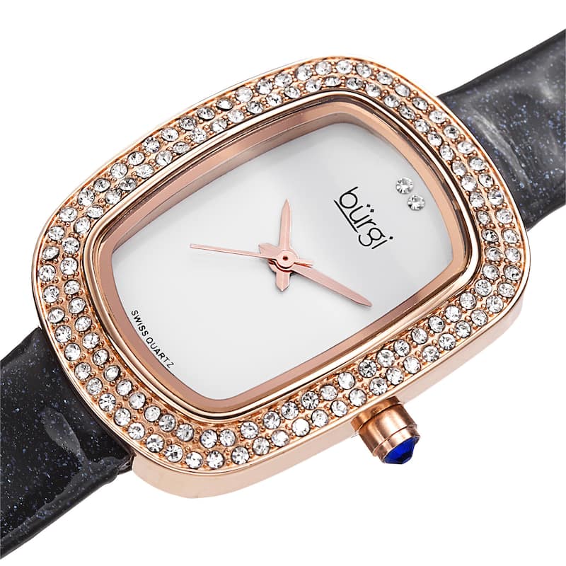 Burgi Women's Swiss Quartz Crystal Grey Strap Watch