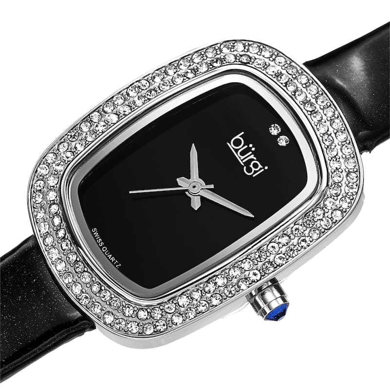 Burgi Women's Swiss Quartz Crystal Silver-Tone Strap Watch