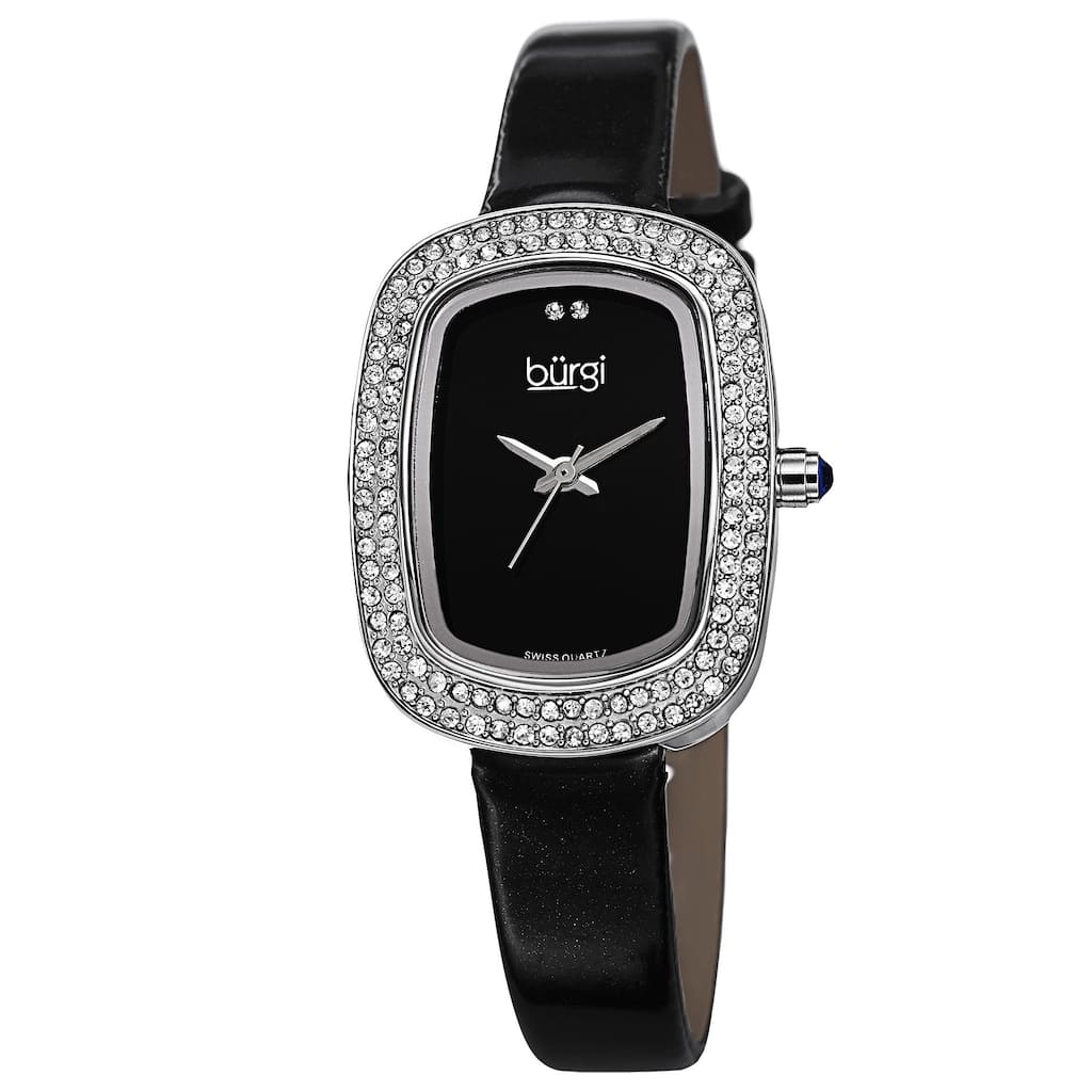 Burgi Women's Swiss Quartz Crystal Silver-Tone Strap Watch