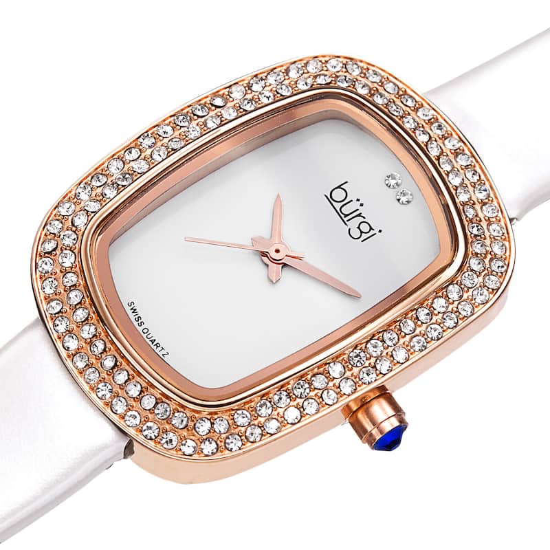 Burgi Women's Swiss Quartz Crystal Rose-Tone Strap Watch