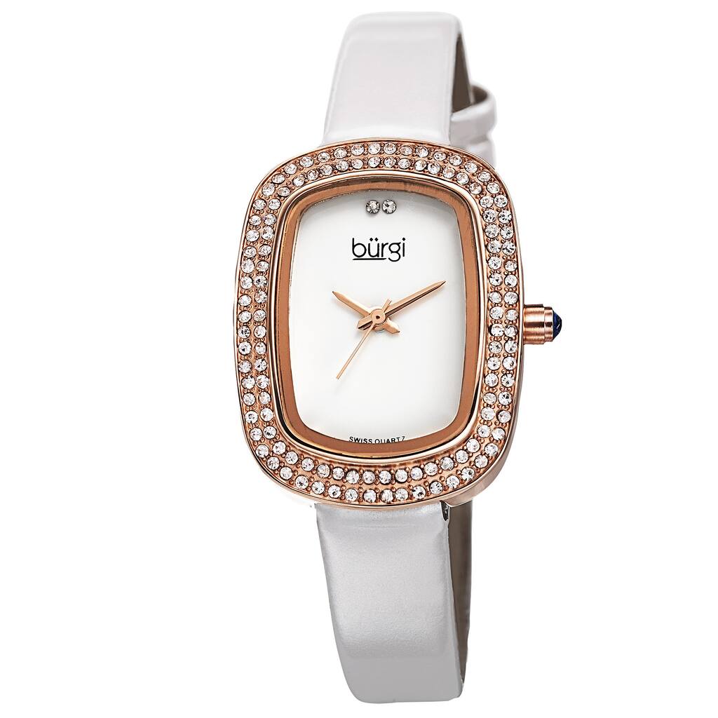 Burgi Women's Swiss Quartz Crystal Rose-Tone Strap Watch