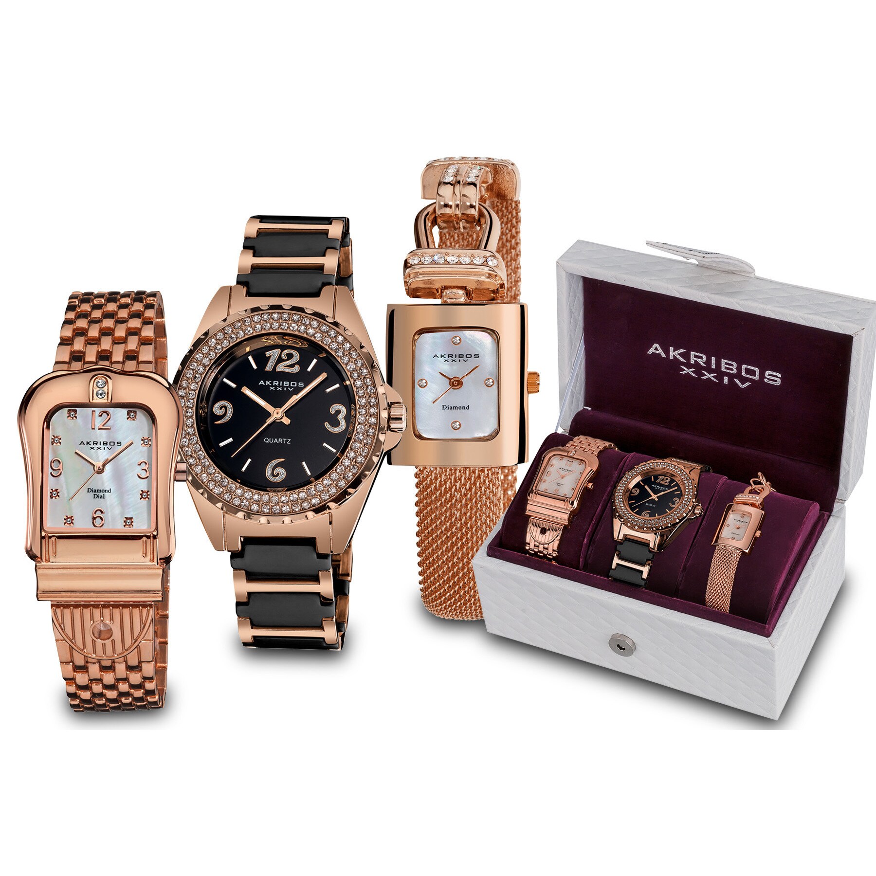 akribos xxiv women's rose gold & diamond watch