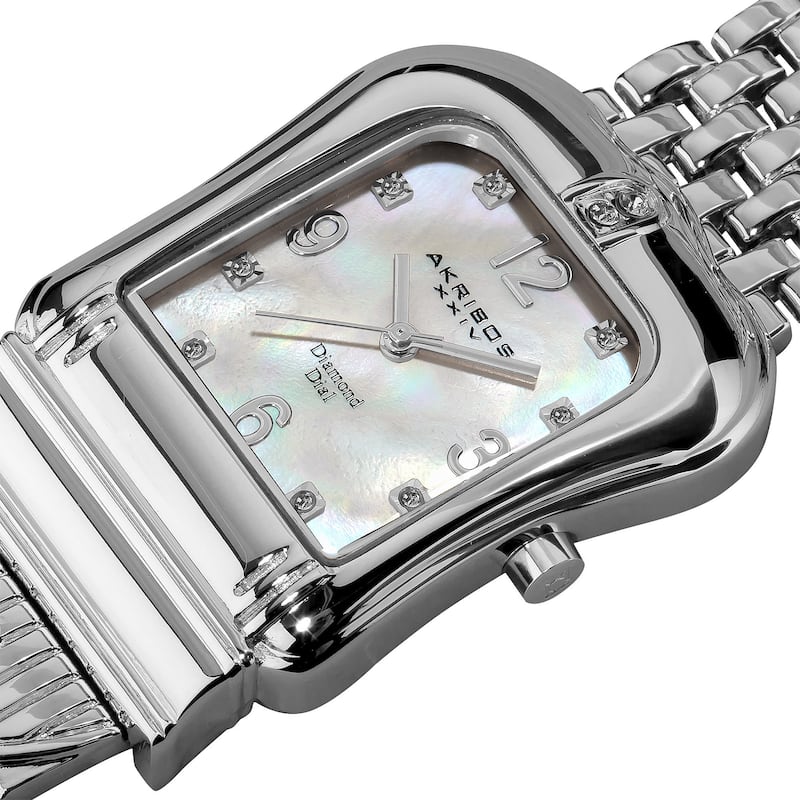 Akribos XXIV Women's Quartz Diamond Silver-Tone Bracelet Watch Set