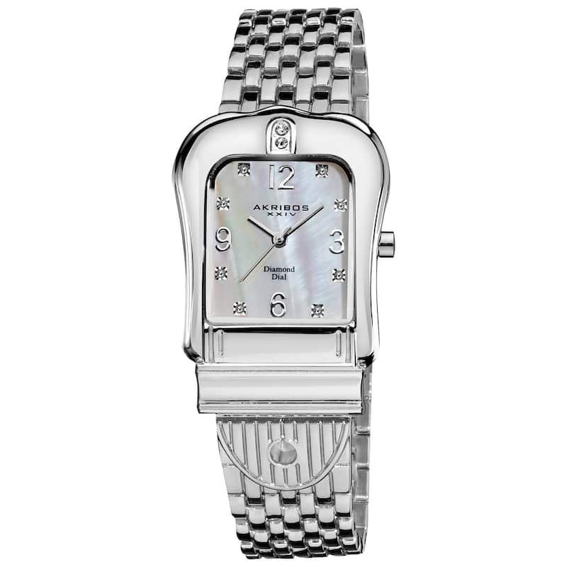 Akribos XXIV Women's Quartz Diamond Silver-Tone Bracelet Watch Set