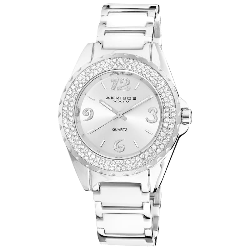 Akribos XXIV Women's Quartz Diamond Silver-Tone Bracelet Watch Set