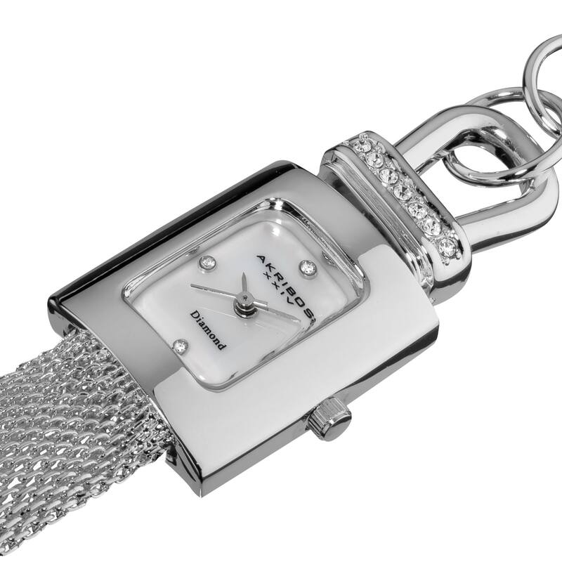 Akribos XXIV Women's Quartz Diamond Silver-Tone Bracelet Watch Set