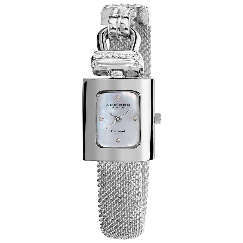 Akribos XXIV Women's Quartz Diamond Silver-Tone Bracelet Watch Set