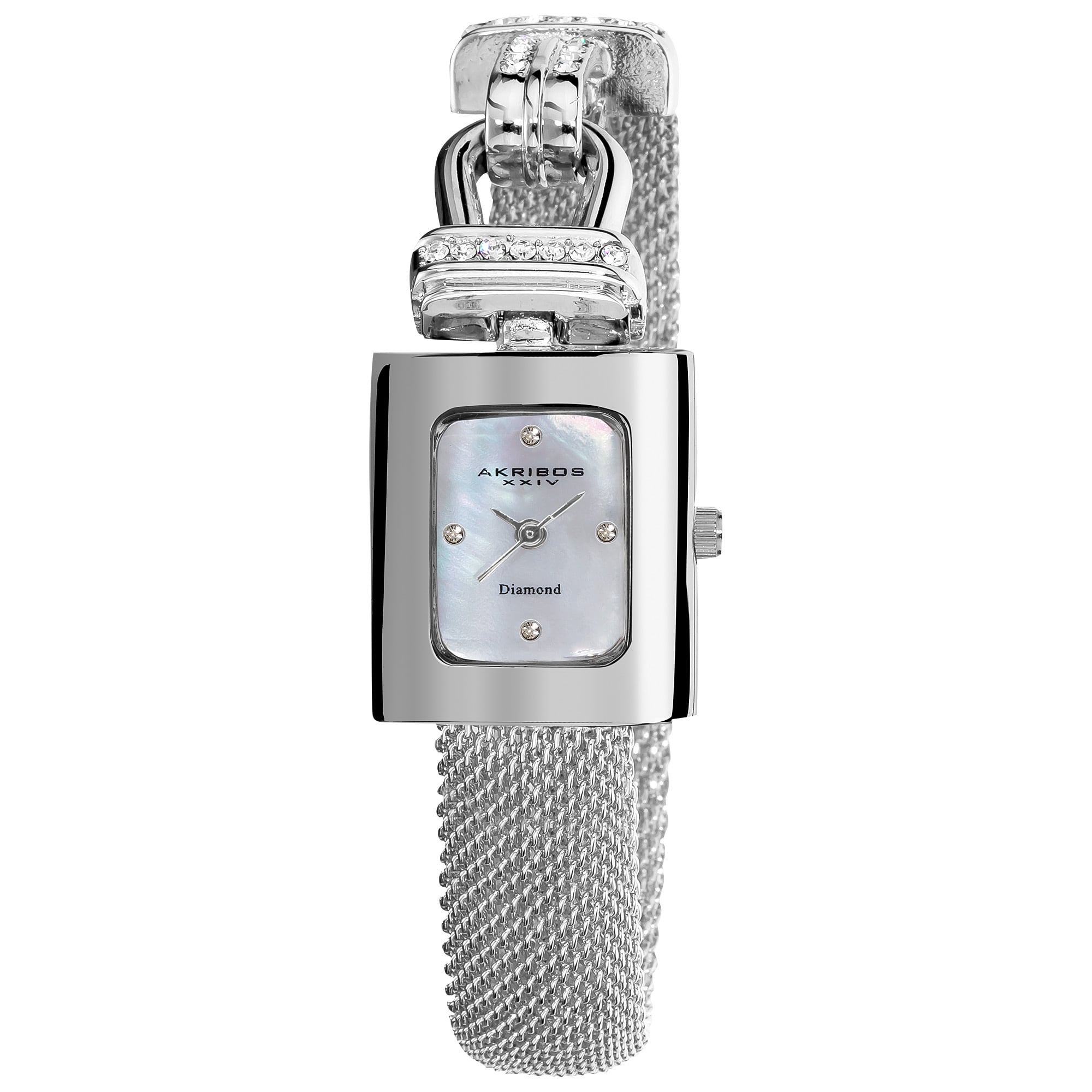 Akribos XXIV Diamond Ceramic Watch White Silver Analog Mother of Peal Opal AK504 Akribos XXIV Diamond Accent Wristwatches for sale | eBay main image 4