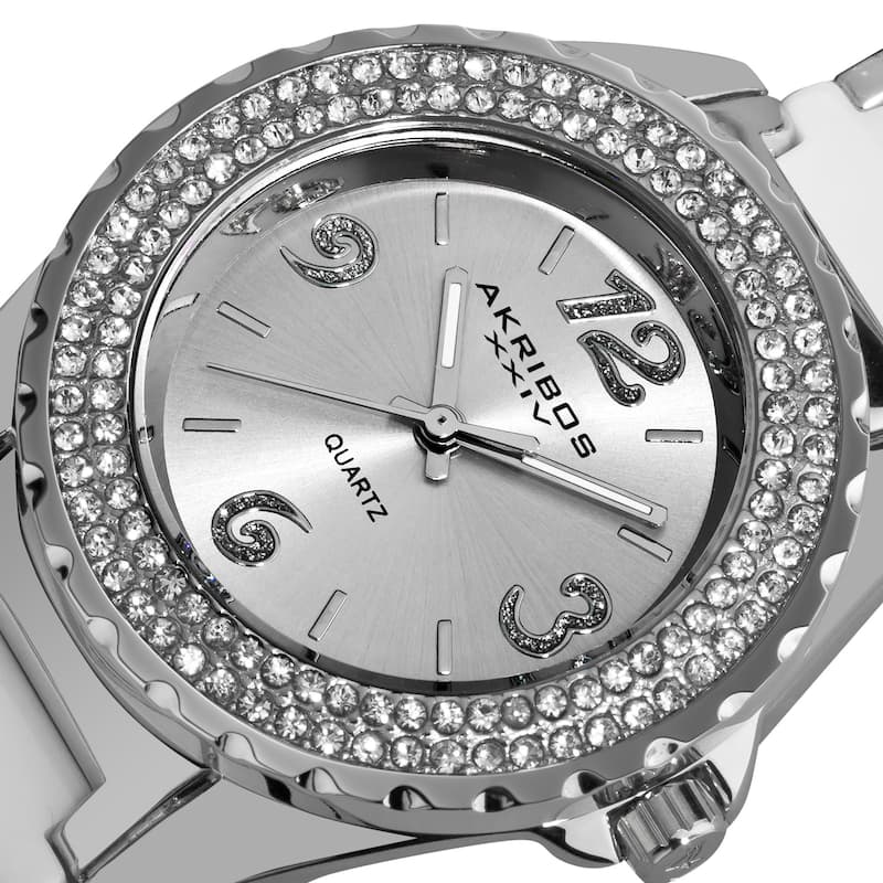 Akribos XXIV Women's Quartz Diamond Silver-Tone Bracelet Watch Set