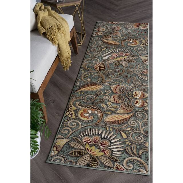 Alise Rugs Caprice Transitional Floral Area Rug - 2'3'' x 7'7'' Runner - Seafoam