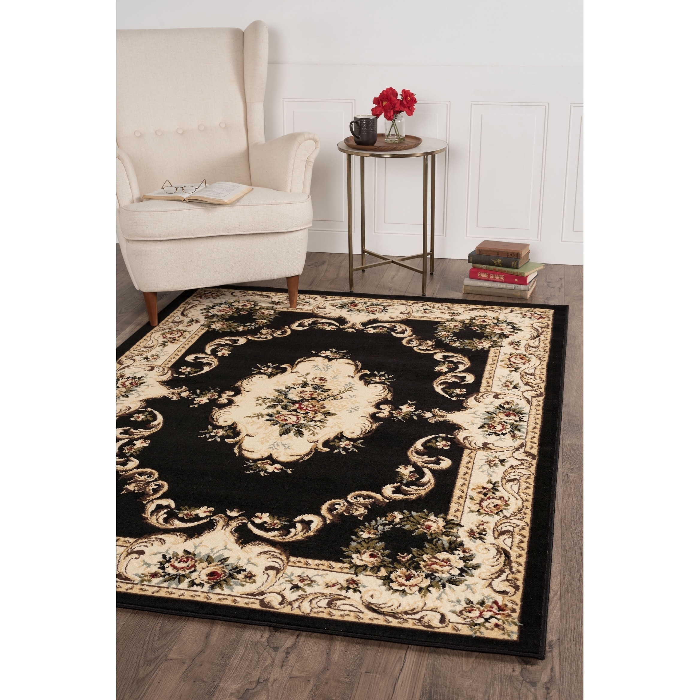 Lagoon Charcoal Traditional Area Rug (93 X 126)