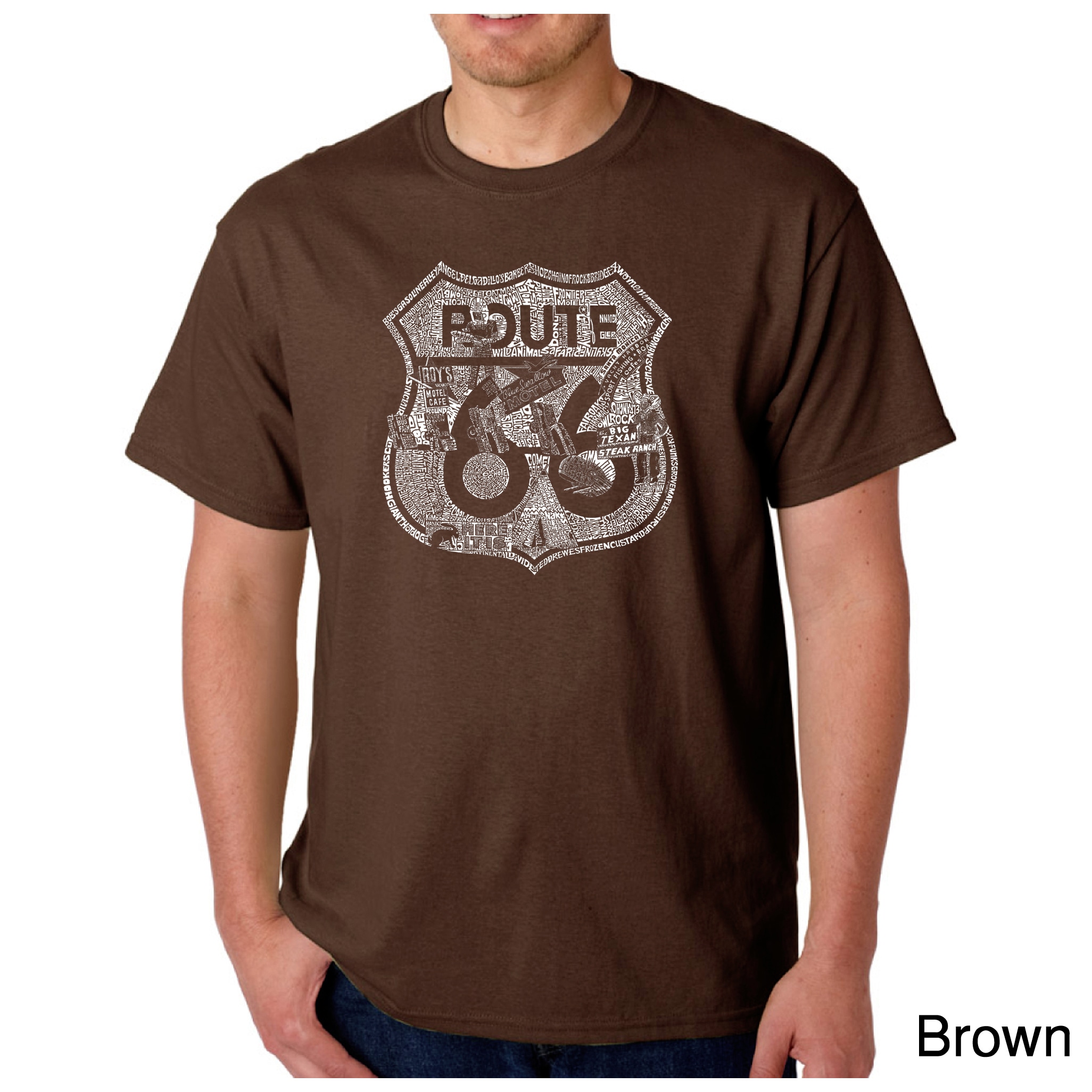 Los Angeles Pop Art Los Angeles Pop Art Mens Stops Along Route 66 T shirt Brown Size S