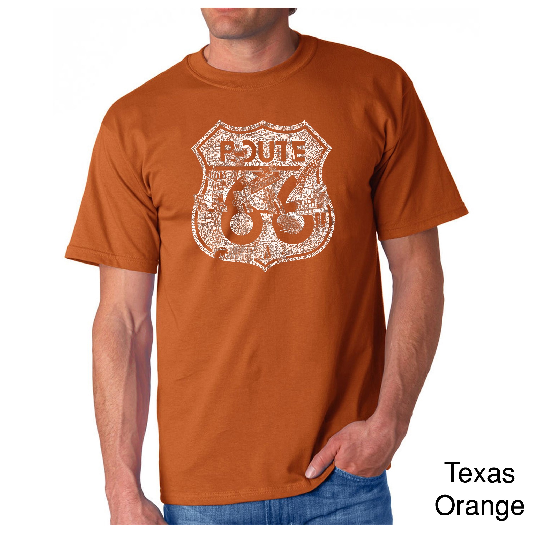 Los Angeles Pop Art Los Angeles Pop Art Mens Stops Along Route 66 T shirt Orange Size S