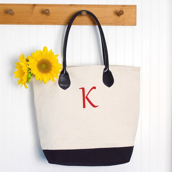 Shop Personalized Canvas Tote Bag with Leather Straps - Overstock - 9082856