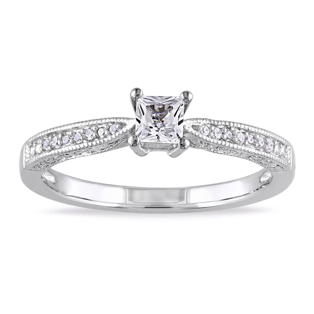Miadora Sterling Silver Created White Sapphire and Diamond Accent Promise Ring